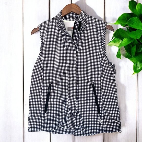 Talbots Womens Black & White Gingham Zip-Up Vest With Pockets Size Small - Picture 1 of 8
